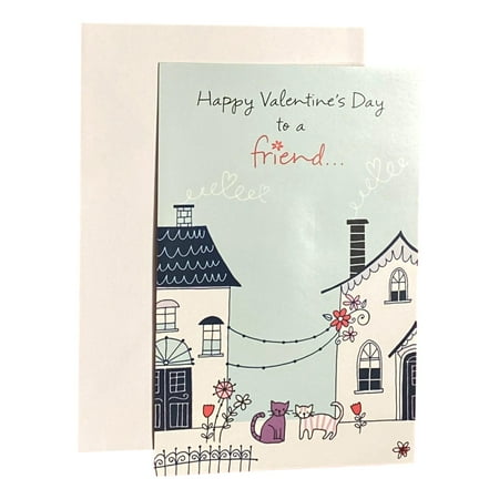 Valentine's Day Greeting Card for Friend - Happy Valentine's Day to a friend; House, Cat, Flowers