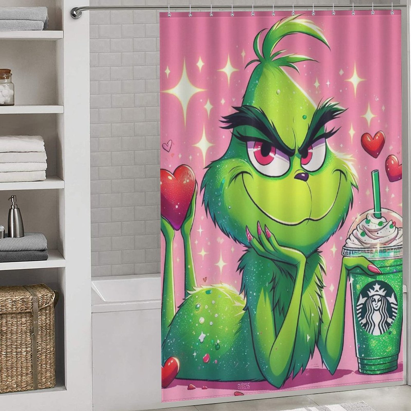 Valentine's Day Grinch Shower Curtain,Shower Curtain Sets with 12 ...