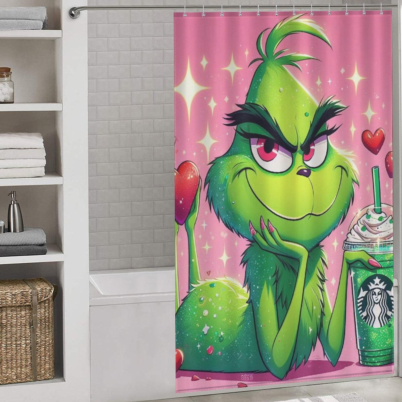 Valentine's Day Grinch Shower Curtains for Bathroom,Shower Curtain