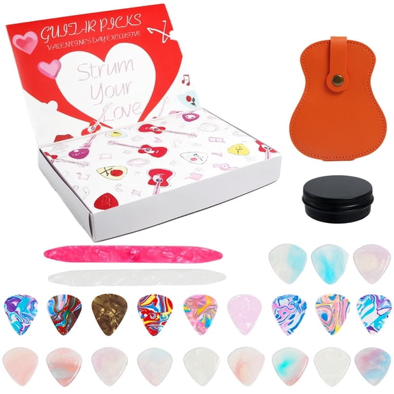 Valentine's Day Guitar Picks Advent Calendar 2026 24-Day Musical Countdown Box with Guitar Picks and Accessories for Guitarists & Music Lovers