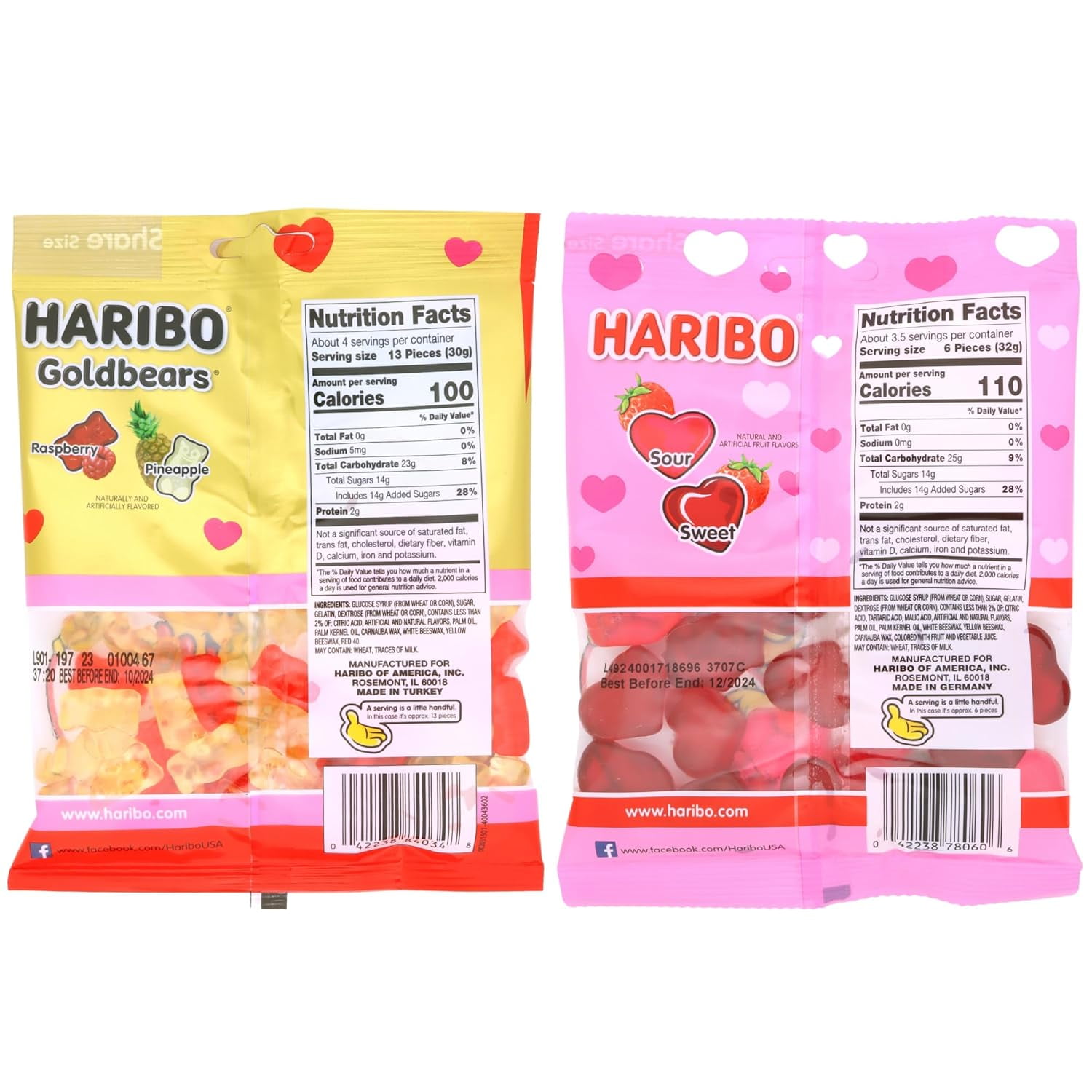 Valentine's Day Gummy Bears & Sweet and Sour Hearts – Assorted Fruit-Flavored Candy Gift, 4 oz Each, Pack of 2