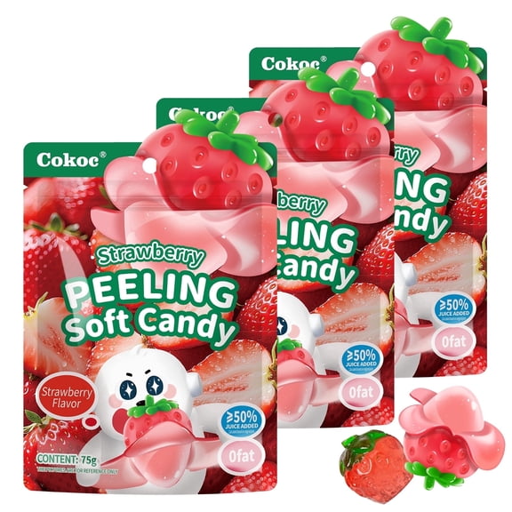 COKOC Peelable Strawberry Gummy Candy, Jelly-Filled Fruit Gummies with Natural Flavor, Fun Peeling Snack, 225g Boxes (Pack of 3), Easter Candy