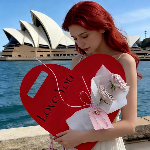Valentine's Day Handheld Flower Card Heart Shaped Flower Gift Box Single Rose Bouquet Packaging Floral Box for Valentine's Day Mother's Day Wedding