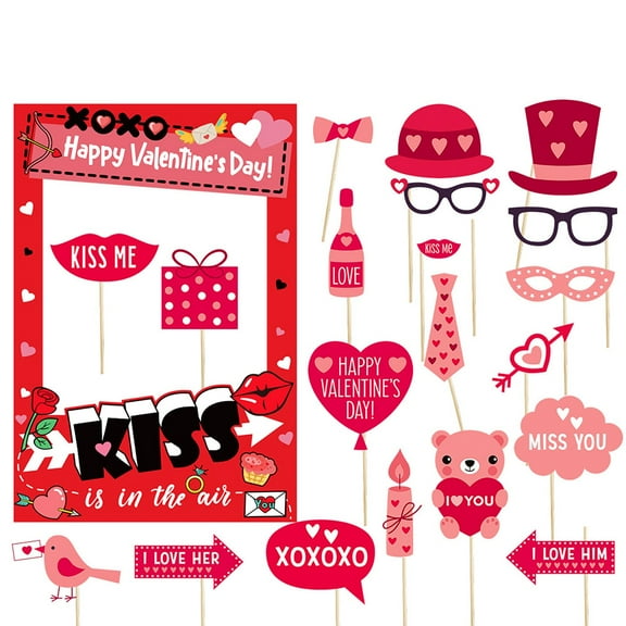 Valentine's Day Handheld Photo Frame Props – Heart-Themed Party Accessories for Bridal Showers, Weddings & Photo Booths, Fun & Festive Celebration Decor,Watermelon Red