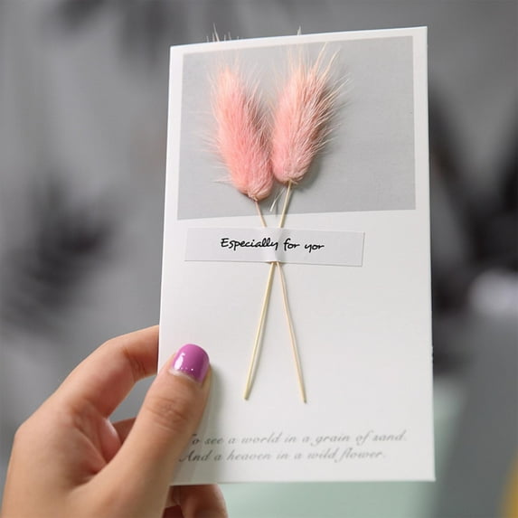 Valentine's Day Handmade Dried Flowers Greeting Cards DIY Blank Vintage Gift Cards & Retro Thank You Note Cards for Valentines Mother's Day Weddings Birthdays Invitation Card Wish Card Reed(D)