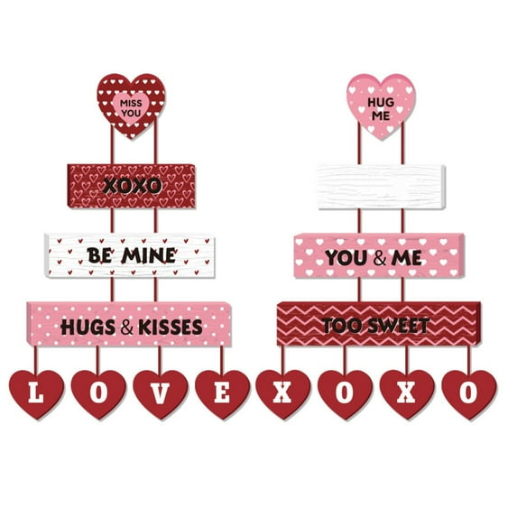 Valentine's Day Hanging Decor, Happy Valentine's Love Mine Word Door Hanger Sign Wall Plaque Ornaments, Anniversary Wedding Party Window Door Decorations With 6 Cards 10M Ribbon 2