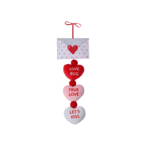 Valentine’s Day Hanging Heart Decoration with Love Letter Design, Pink & Red Plush Heart Ornament Banner, Romantic Home Window Wall Door Hanging Decor for Wedding Party Holiday Store Display