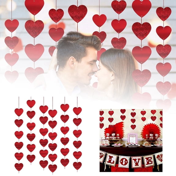 Valentine’s Day Heart Shaped Garland Ribbon Decoration Hanging Rope String Wall Party Supplies for Event