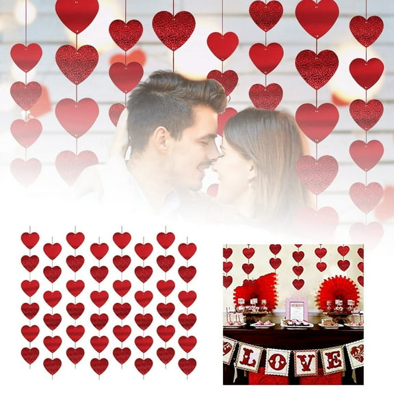 Valentine’s Day Heart Shaped Garland Ribbon Decoration Hanging Rope String Wall Party Supplies for Event