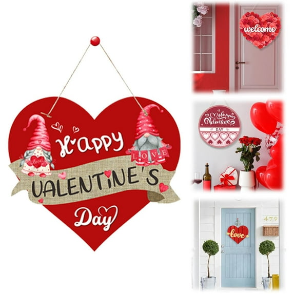 Valentine's Day Hanging Sign, Heart Shape Hanging Sign, Decorative Door Hanger Wall Sign, for Home Front Door Porch Wedding Anniversary Decor