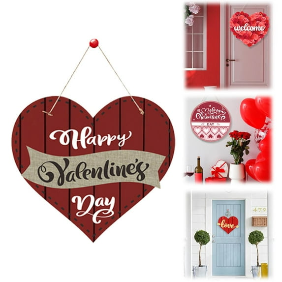 Valentine's Day Hanging Sign, Heart Shape Hanging Sign, Decorative Door Hanger Wall Sign, for Home Front Door Porch Wedding Anniversary Decor