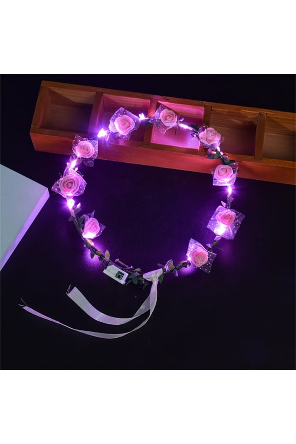 Valentine's Day Headband, LED Light Up Heart Hair Accessory, Red Flashing Love Hoop Party Hair Ornament for Women Holiday, Pink