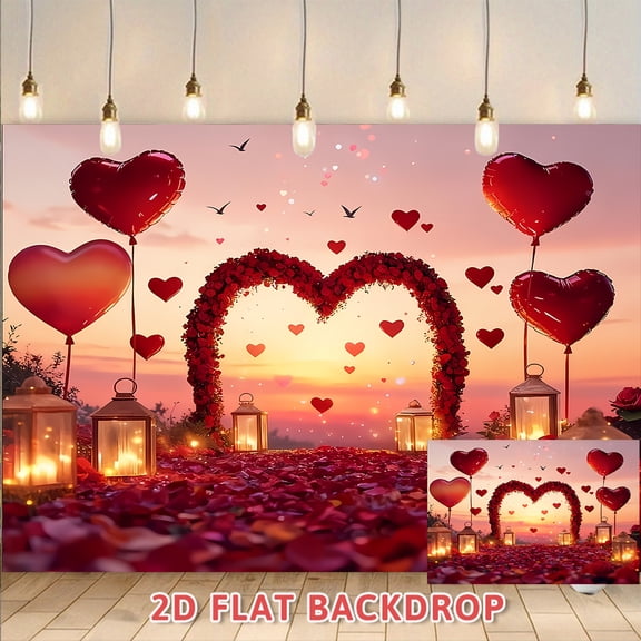 Valentine's Day Heart Arch Backdrop,Romantic Rose Petal Scene Banner for Proposal Engagement Wedding Anniversary Party,Photo Booth Decor Background Cloth