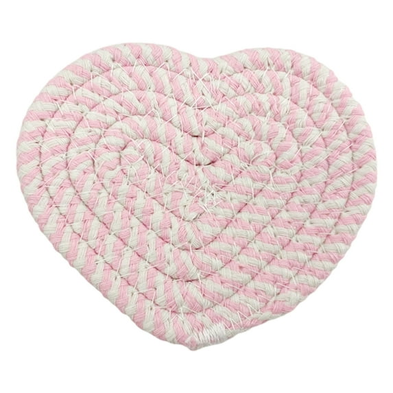 Valentine's Day Heart Coasters, Handmade Braided Cotton Drink Coasters, Absorbent Cup Mat for Home, Office & Restaurant Tabletop Decor, Party Holiday Housewarming Gifts, 1/4Pcs(Pink,4.9x4.1")