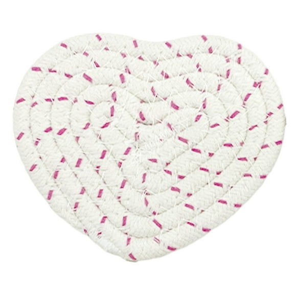 Valentine's Day Heart Coasters,Love Heart Shape Handmade Braided Cotton Drink Coasters, Absorbent Cup Mat, For Mother's Day Party Home Office Decor Housewarming Gifts(White)