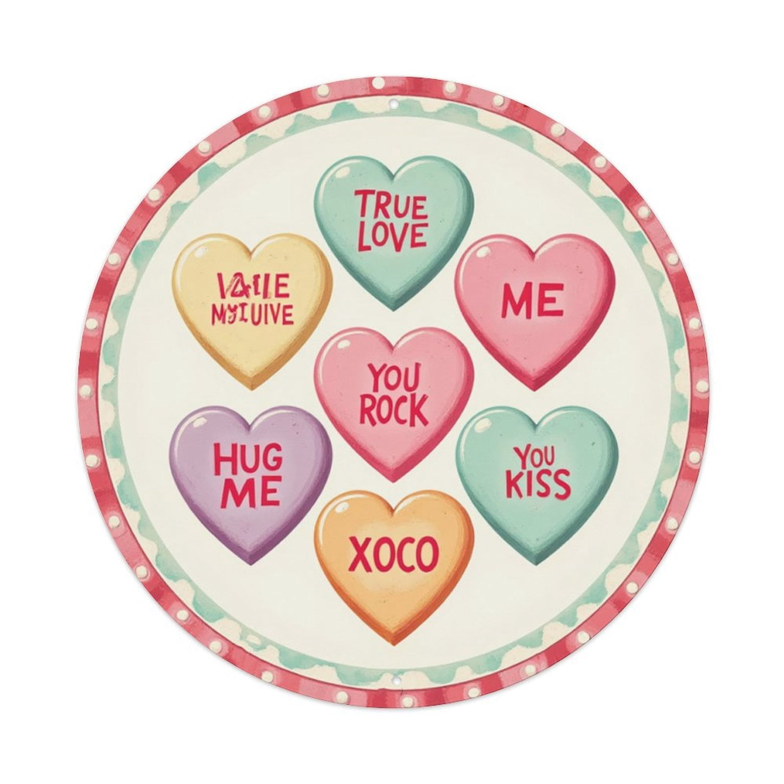 Valentine's Day Heart Cutouts Round Tin Sign Vintage Metal Poster ...
