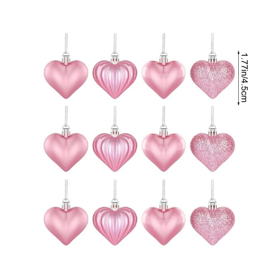 Valentine's Day Heart Decor, Heart Shaped Hanging Ornaments, for Hallway Ceiling Tree Anniversary Party Wedding Decoration, 12pcs, Pink