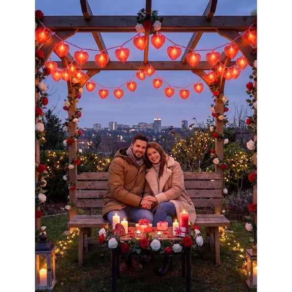 Valentine's Day Heart Decorations String Lights, LED Glitter Hearts Plug in Fairy Lights, Connectable Waterproof 6.5ft Red Heart