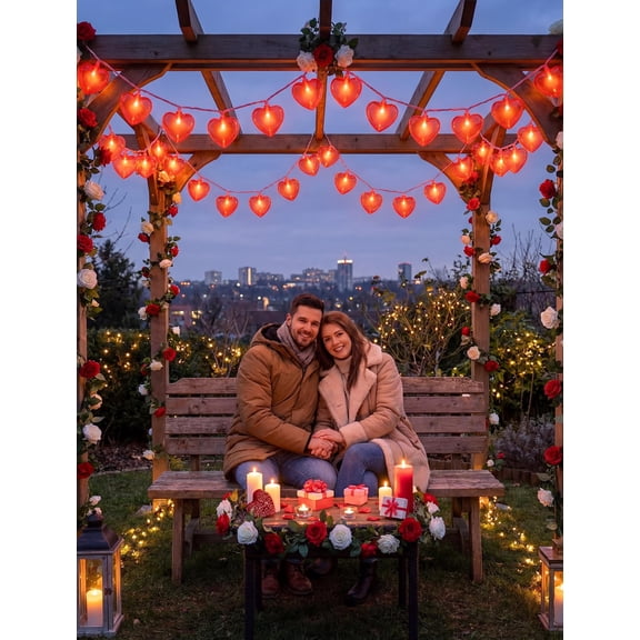 Valentine's Day Heart Decorations String Lights, LED Glitter Hearts Plug in Fairy Lights, Connectable Waterproof 6.5ft Red Heart
