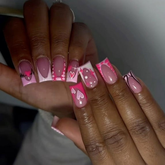 Valentine's Day Heart Designs Square Acrylic on Nails for Fashionable Women Seeking Romance Styles