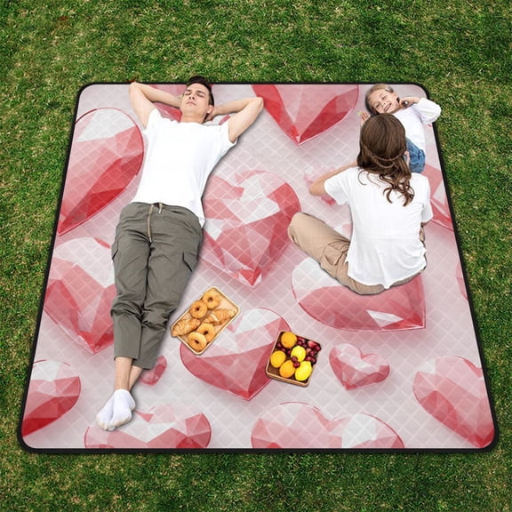 Valentine's Day Heart Diamond Beach Blanket Outdoor Picnic Blanket 78"x 78" Waterproof Foldable for Beach Camping Travel Hiking Grass Lawn Park