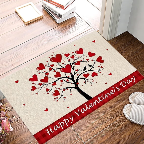Valentine's Day Heart Doormat, Non-Slip Welcome Mat for Front Door & Bathroom, Romantic Home Decor Rug, 23.6x15.7 Inch Polyester Floor Mat