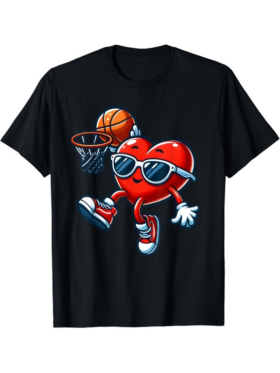 Valentine s Day Heart Dunking Basketball Girls T-Shirt