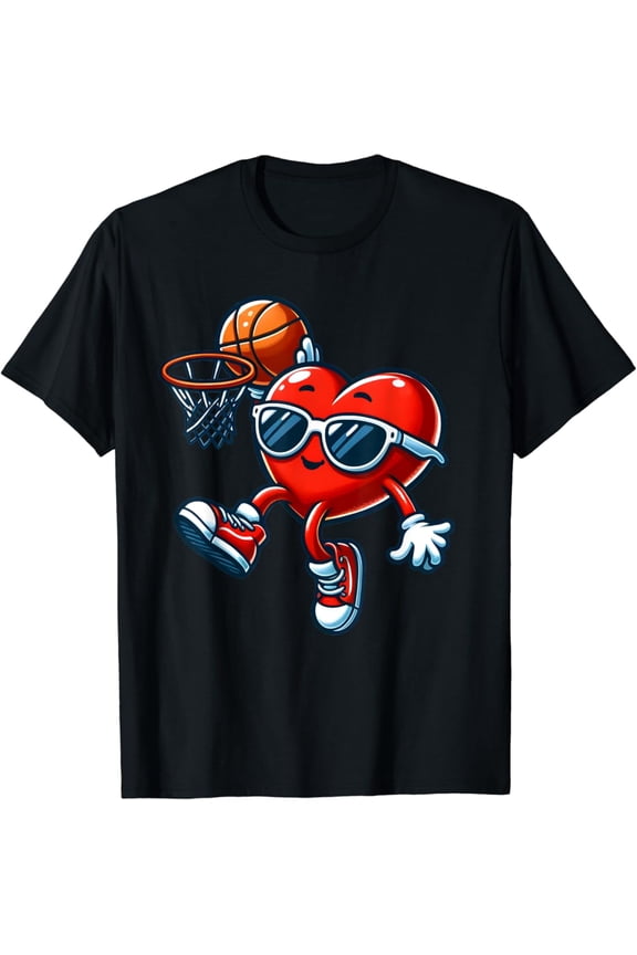 Valentine s Day Heart Dunking Basketball Girls T-Shirt