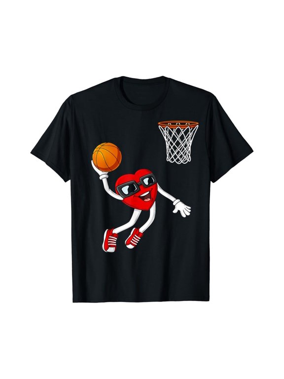 Valentine s Day Heart Dunking Basketball Girls T-Shirt