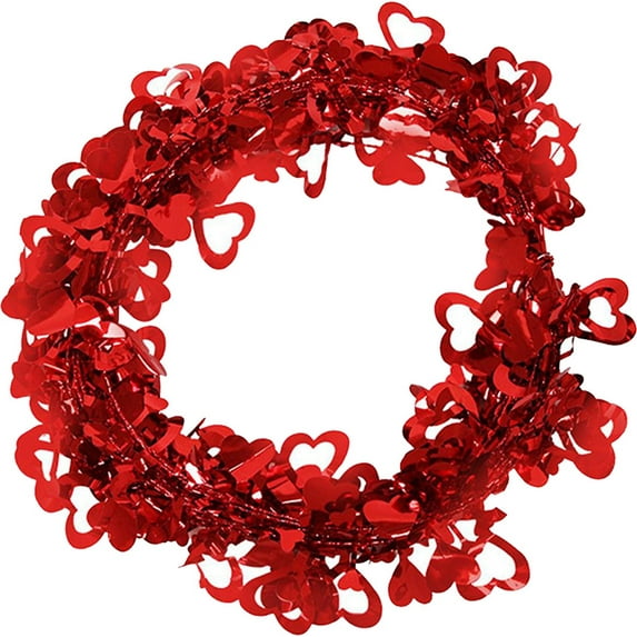 Valentine's Day Heart Garland Party Decor, Red Heart Tinsel Decoration For Wedding, Valentine's Party, Romantic Celebration, Indoor Outdoor Hanging Decor, Festive Decorative