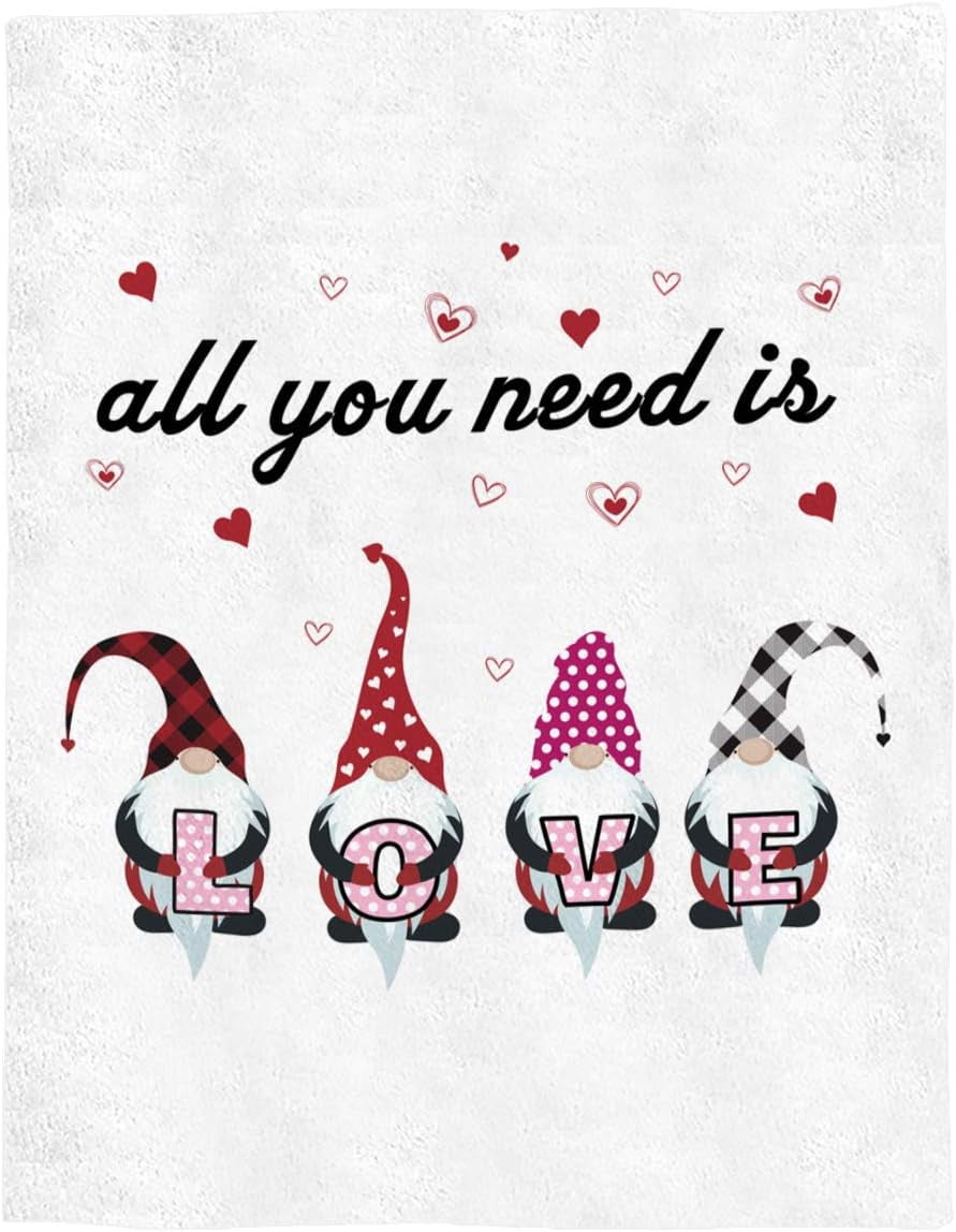 Valentine''s Day Heart Gnomes Throw Blankets, Love Hearts Soft Fleece