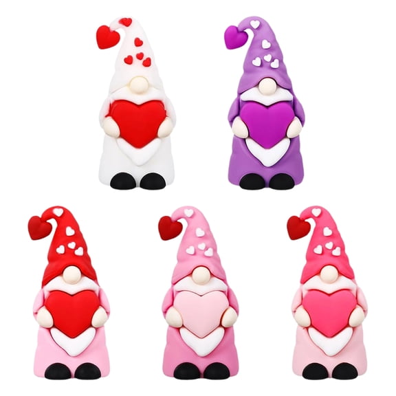 Valentine's Day Heart Gnomes,Valentine Mini Gnomes Figurine Heart Tiny Gnome to Hide and Seek Small Gnome Figurines Ornament for Anniversary Wedding Party Gift Table Display Cake Decor, 5pc