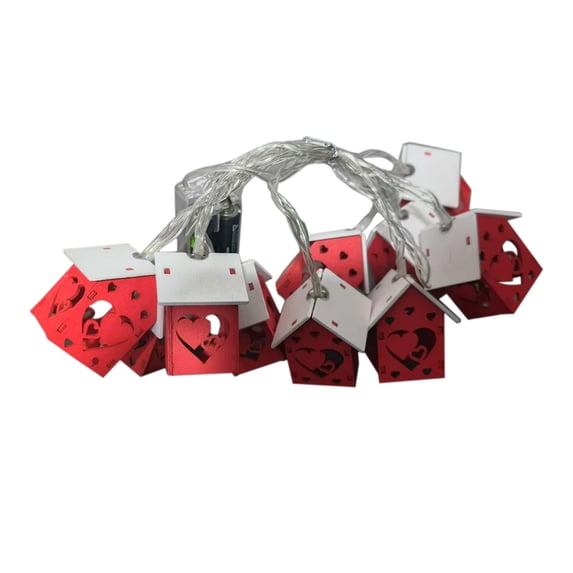 Valentine's Day Heart House LED String Lights Decorations, 59in Romantic Red & White Ambiance Decor Lights for Valentine's Dinner Table, Wall