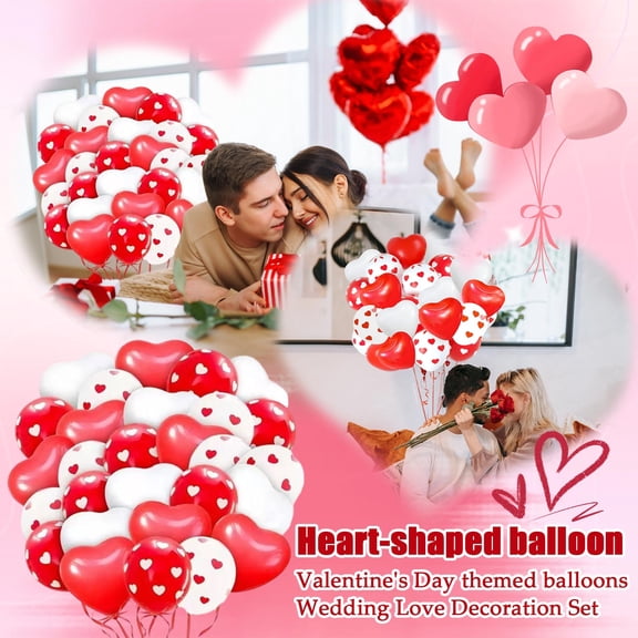 Valentine's Day Heart Latex Balloon Set,40 Pc Red White Love Balloons with Ribbon for Party Wedding Engagement Decor Anniversaries