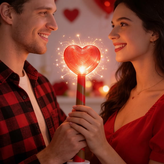 Valentine's Day Heart Magic Wand Light-Up Decor, Striped LED Glowing Heart Stick Ornament, Romantic Tabletop & Mantel Decoration, Gift for Wedding Anniversary & Date Night