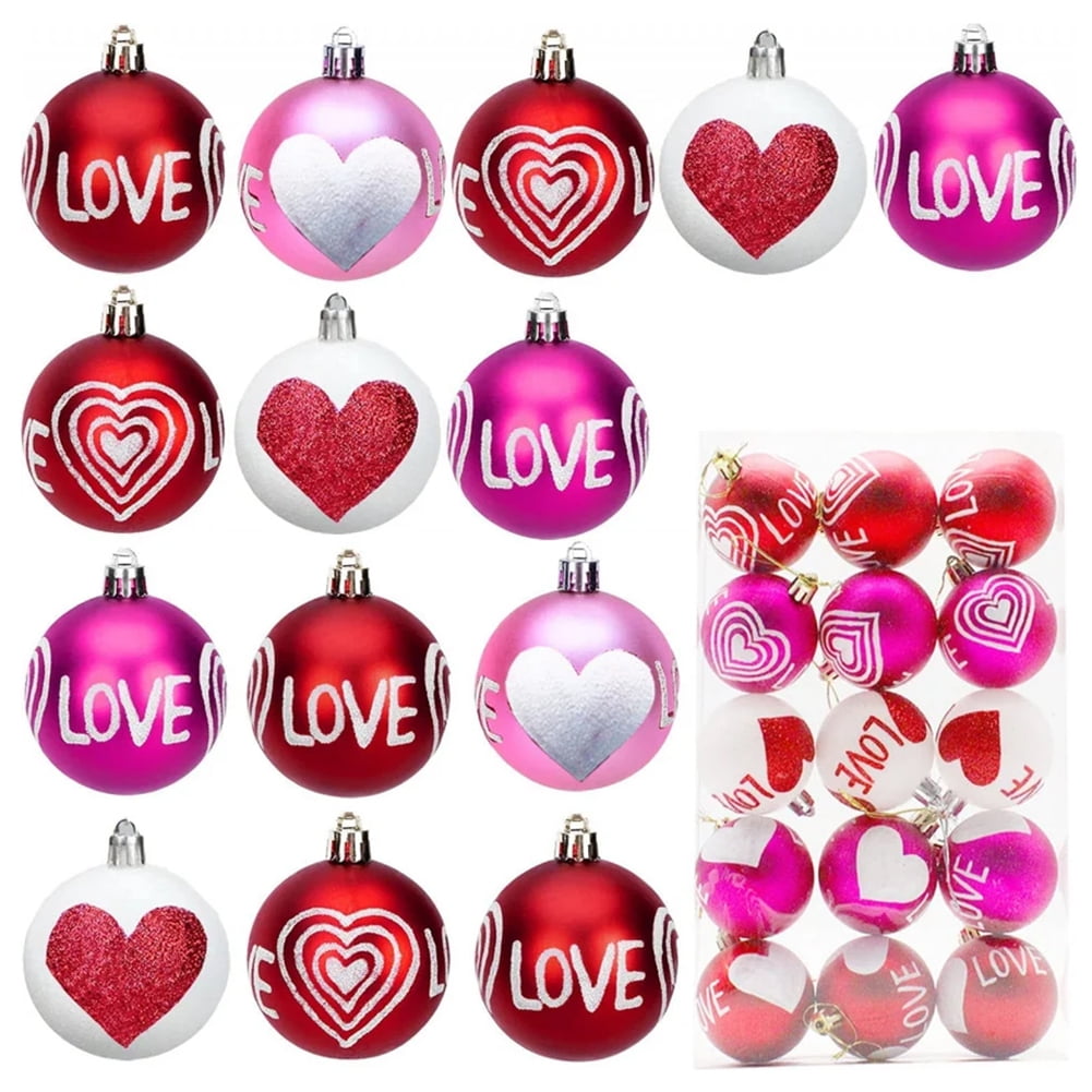 Valentine's Day Heart Ornaments, 15/27 Pcs Valentines Ball Ornaments(00)