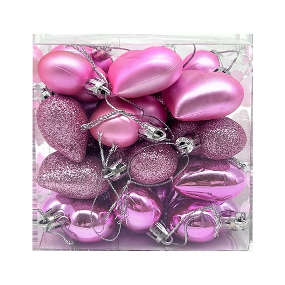 Valentine's Day Heart Ornaments-24Pcs Plastic Heart Shaped Baubles Hanging Ornaments for Valentine's Day Tree Decorations Valentine's Day Wedding Anniversary Party Holiday Decor(Pink,2x1.7")