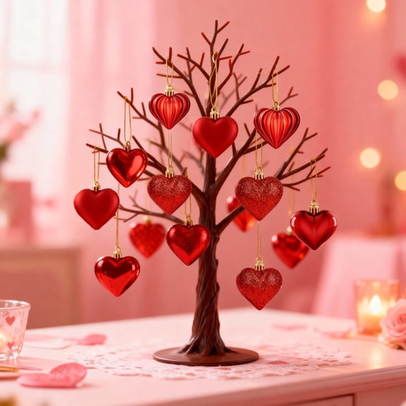 Valentine's Day Heart Ornaments 36Pcs, Plastic Hanging Decor with Glossy Glitter Finish, 4.5cm Romantic Decoration for Party Home Christmas