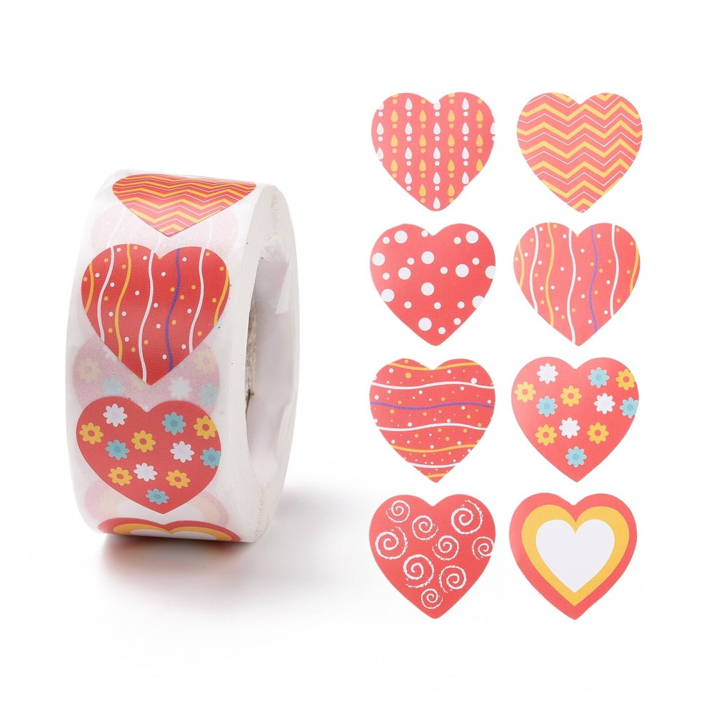 Valentine's Day Heart Paper Stickers Adhesive Labels Roll Stickers Gift Tag for Envelopes Party Presents Decoration Mixed Patterns500pcs/roll