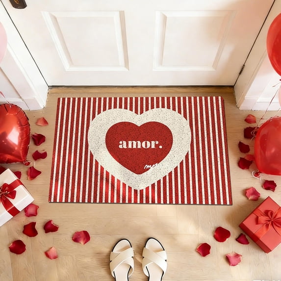 Valentine's Day Heart Pattern Doormat, Durable PVC Entryway Mat Skidproof Bathroom Floor Mat, Dirt Trapping Easy Clean Door Mat for Home Front Door Decor(Red,D)