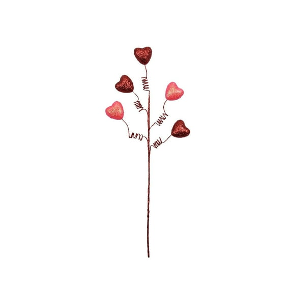 Valentine's Day Heart Picks, 1 Piece Red Glitter Heart Artificial Branch Pick, Floral Spray Branch Pick, Valentine's Day Wedding Home Floral Arrangement Wreath Decor, 16 inch
