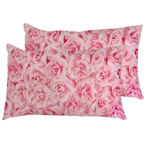 Valentine's Day Heart Pillow Covers, Pink Roses Modern Farmhouse Anniversary Valentine Decorative, Lumbar Throw Pillows Cushion Case Decorations for Couch