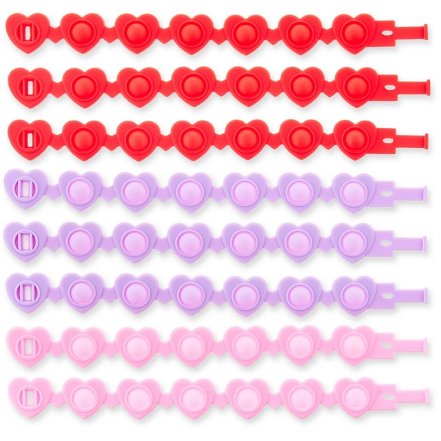 Valentine's Day Heart Popper Fidget Toy Bracelets Party Favors, Ages 3