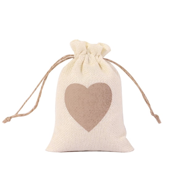 Valentine's Day Heart Print Canvas Drawstring Gift Bag, 3.93x5.51in Polyester Gift & Candy Pouch, Handmade Chocolate Decor Gift for Boyfriend