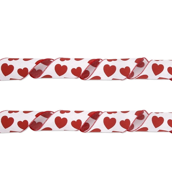 Valentine's Day Heart Print Faux Linen Ribbon - 2.48 Inch x 1 Yard Craft Fabric Ribbon for Wedding, Anniversary Party Decor, DIY Wreath Bows & Gift Wrapping