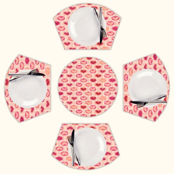 Valentine's Day Heart Round Table Placemats Set Of 5 Wedge Table Mats Washable Heat Resistant Place Mat For Dining Table Kitchen Farmhouse Restaurant