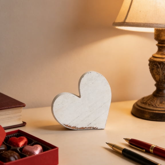 Valentine's Day Heart Rustic Wood Table Centerpiece, Valentines Farmhouse Wooden Heart Decoration, Spring Vintage Love Hearts Wooden Table Sign for Home Wedding Anniversary Party Supplies, 4.02''