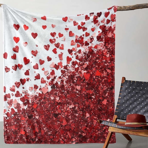 Valentine's Day Heart Sequin Flannel Blanket – Soft, Cozy, Warm Throw with Red & White Heart Print – Perfect for Sofa, Bed, Car, Office, Camping & Travel – All-Season Gift, Romantic Home Decor |