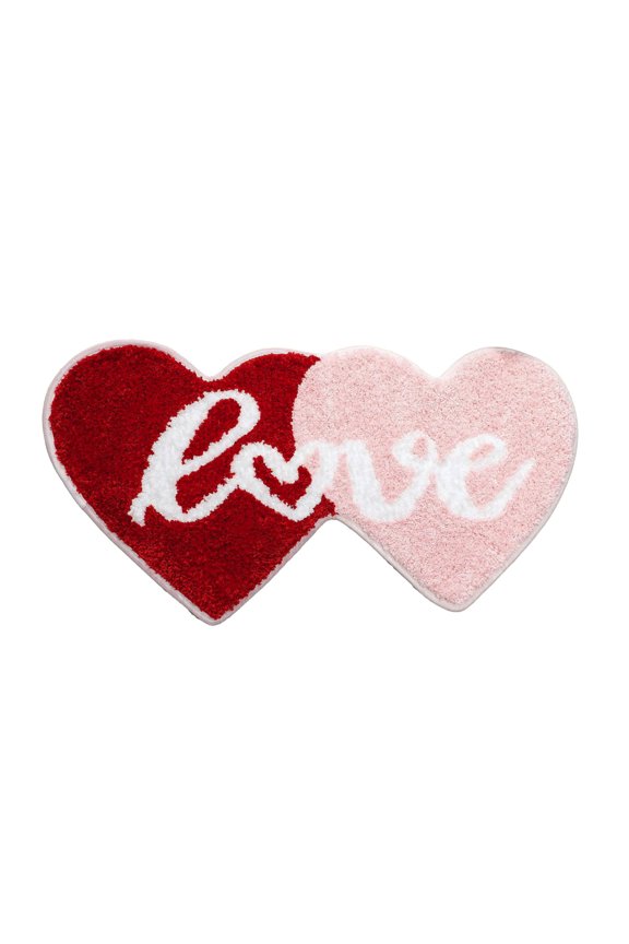 Valentine's Day Heart Shaped Bathroom Rug, Cute Non-Slip Washable Bath Mat for Lovers, 80x40cm Red & Pink Shower Decor, 1pc