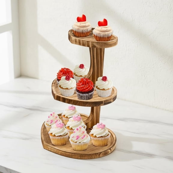 Valentine's Day Heart Shaped Cake Stand Wooden Cupcake Stand Rustic Dessert Table Display for Party